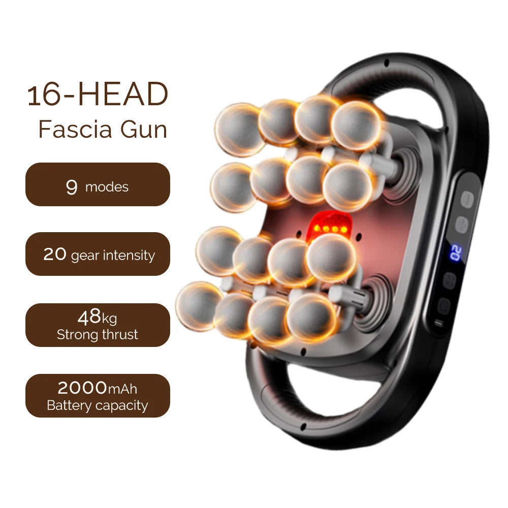 16 Massage Heads Massage Gun Wireless Fascia Gun High Frequency Vibration Back Waist Massager Massager Neck Shoulder Masajeador